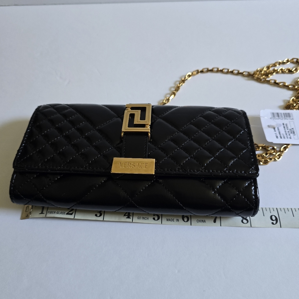 Versace Greca Goddess Mini Quilted Patent Leather Crossbody / Clutch Black - Picture 10 of 13
